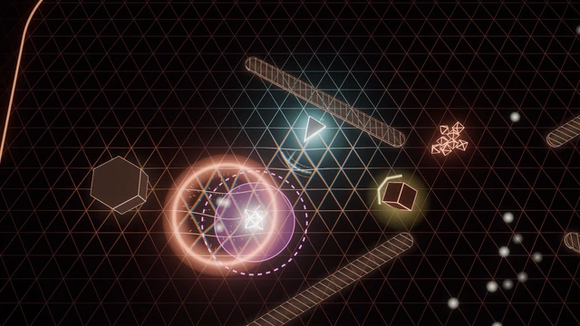 Ember Sink: the ship on an ember-red grid, a blast ring and a pack of sparks nearby.