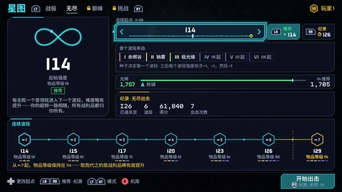 无尽出击的星图：起始强度、纪录，以及一个接一个的波段。