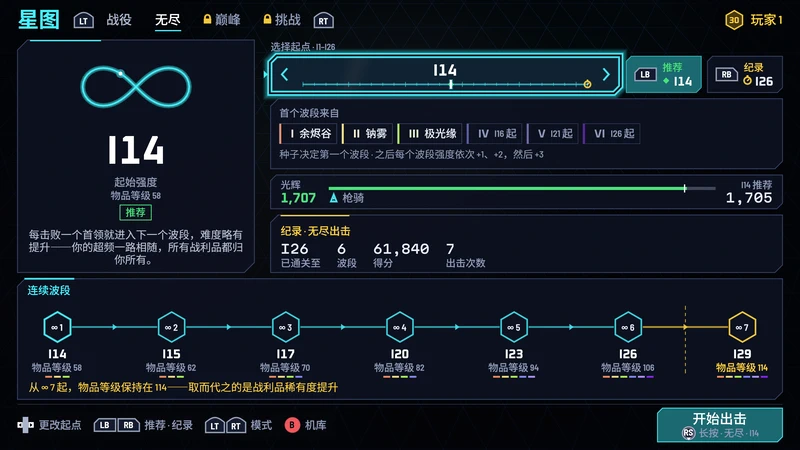 无尽出击的星图:起始强度、纪录,以及一个接一个的波段。