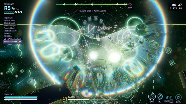 A nova in the third band: a white blast floods the floor and its front throws the horde apart.